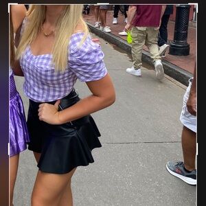 Milk & shone purple plaid cropped top, medium